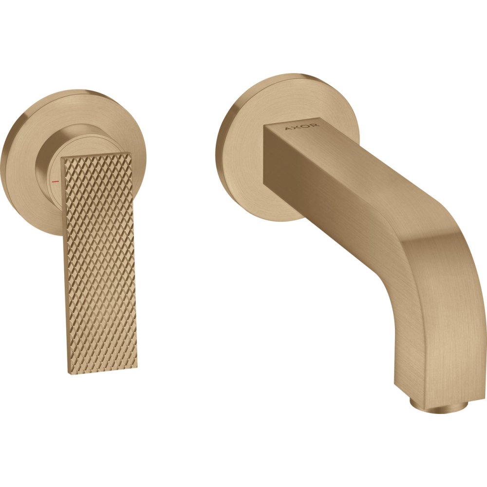 Смеситель для раковины Axor Citterio, однорычажный, настенный, излив 220 мм, с розетками, рукоятка с текстурой "Ромбический срез", 39181140, шлифованная бронза