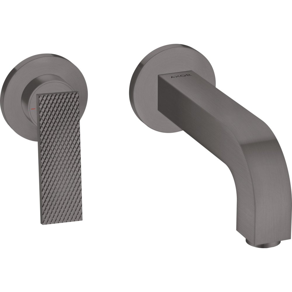 Смеситель для раковины Axor Citterio, однорычажный, настенный, излив 220 мм, с розетками, рукоятка с текстурой "Ромбический срез", 39181340, шлифованный черный хром 