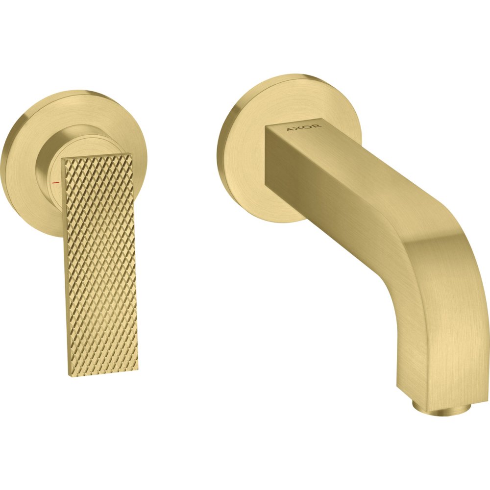 Смеситель для раковины Axor Citterio, однорычажный, настенный, излив 220 мм, с розетками, рукоятка с текстурой "Ромбический срез", 39181950, шлифованная медь