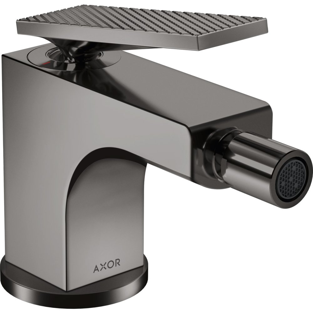 Смеситель для биде Axor Citterio, однорычажный, рукоятка с текстурой "Ромбический срез", со сливным гарнитуром, 39201330, полированный черный хром 