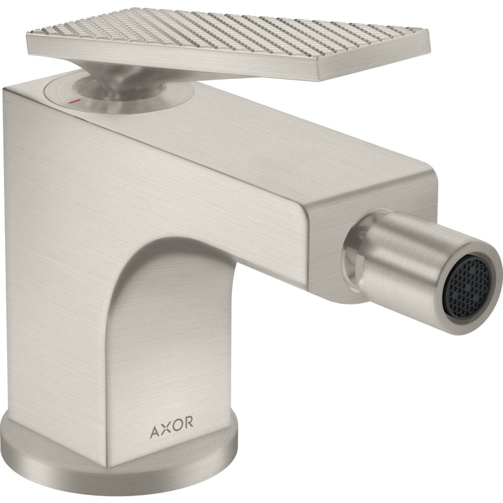 Смеситель для биде Axor Citterio, однорычажный, рукоятка с текстурой "Ромбический срез", со сливным гарнитуром, 39201800, сталь