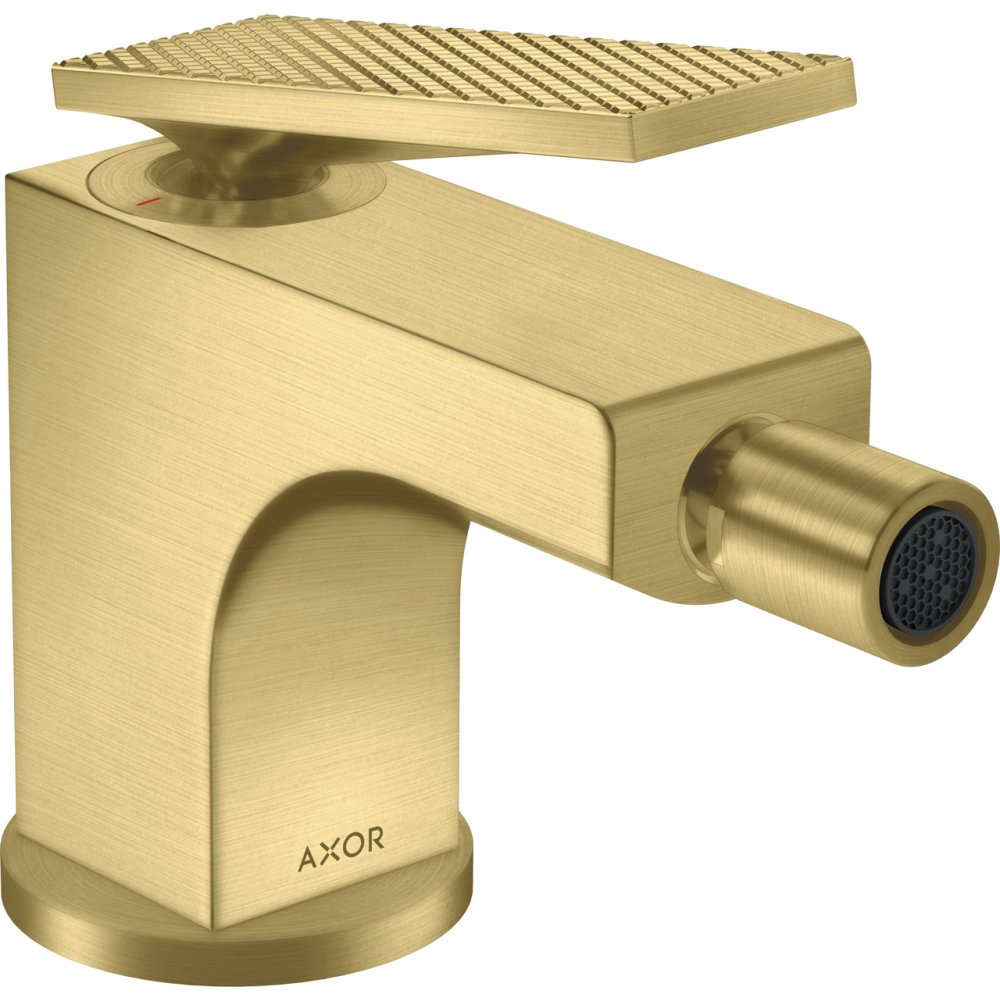 Смеситель для биде Axor Citterio, однорычажный, рукоятка с текстурой "Ромбический срез", со сливным гарнитуром, 39201950, шлифованная медь
