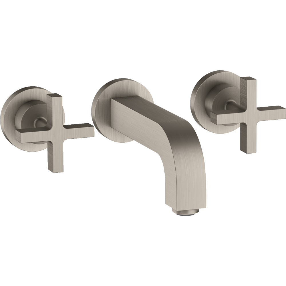 Смеситель для раковины Axor Citterio, настенный, на 3 отверстия, излив 162 мм, с крестообразными рукоятками, с отдельными розетками, 39313800, сталь