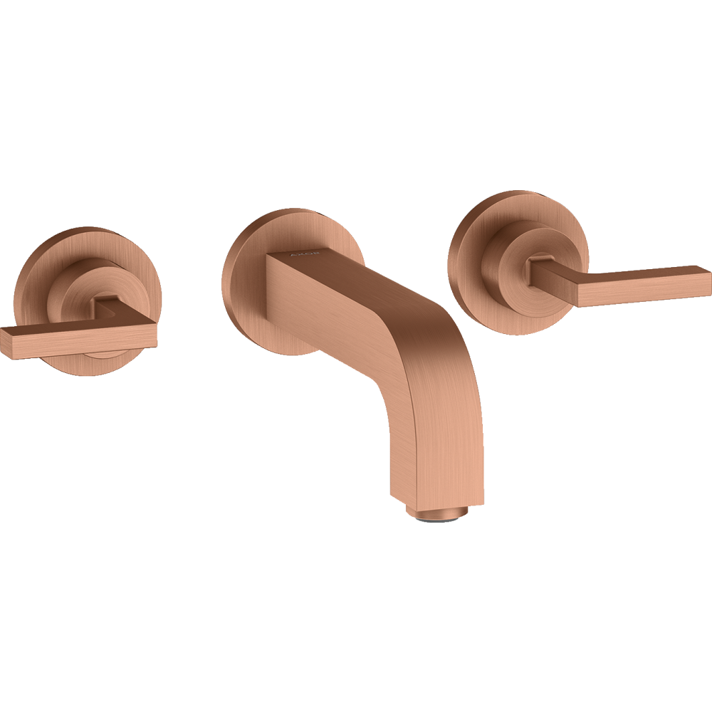 Смеситель для раковины Axor Citterio, настенный, на 3 отверстия, излив 162 мм, с рычаговыми рукоятками, с отдельными розетками, 39315310, шлифованное красное золото