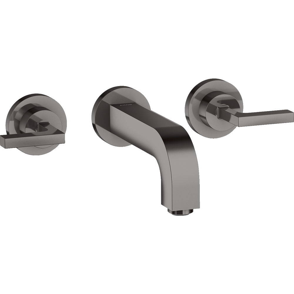 Смеситель для раковины Axor Citterio, настенный, на 3 отверстия, излив 162 мм, с рычаговыми рукоятками, с отдельными розетками, 39315330, полированный черный хром 