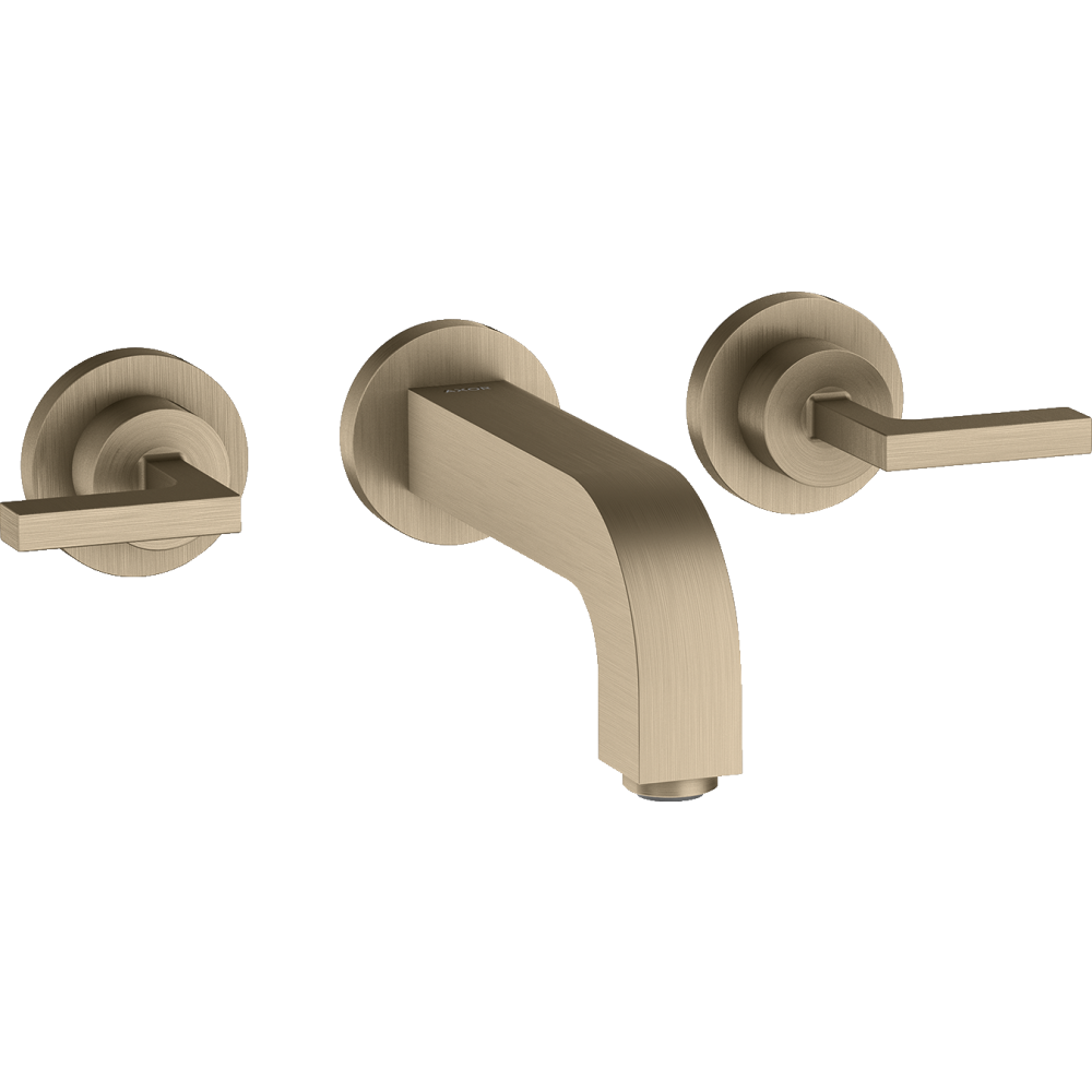 Смеситель для раковины Axor Citterio, настенный, на 3 отверстия, излив 162 мм, с рычаговыми рукоятками, с отдельными розетками, 39315820, шлифованный никель