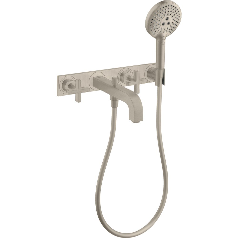 Смеситель для ванны Axor Citterio, настенный, на 3 отверстия, с крестообразными рукоятками, с панелью, 39441820, шлифованный никель