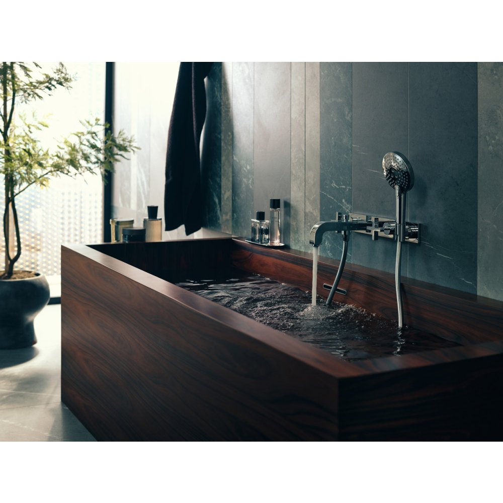 Смеситель для ванны Axor Citterio, настенный, на 3 отверстия, с крестообразными рукоятками, с панелью, 39441990, полированное золото