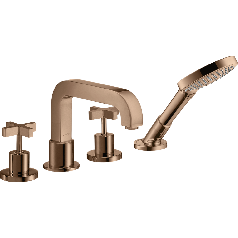 Смеситель на край ванны Axor Citterio, на 4 отверстия, с крестообразными рукоятками, с отдельными розетками, 39445300, полированное красное золото 
