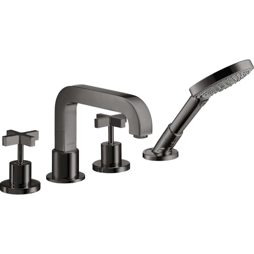 Смеситель на край ванны Axor Citterio, на 4 отверстия, с крестообразными рукоятками, с отдельными розетками, 39445330, полированный черный хром 
