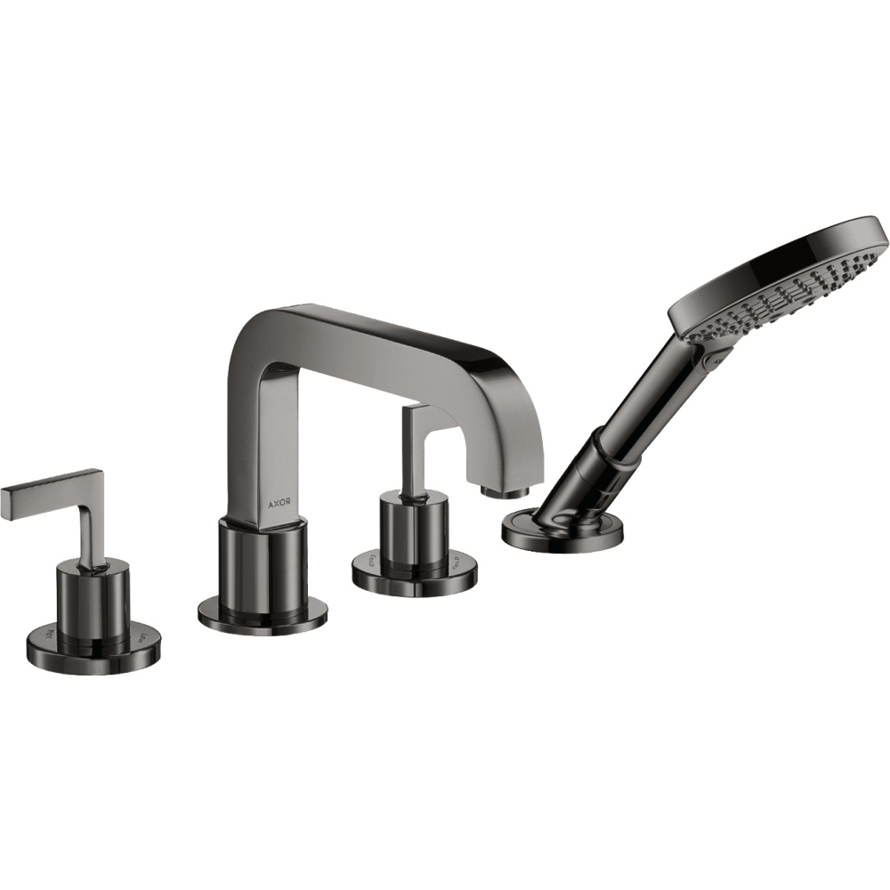 Смеситель на край ванны Axor Citterio, на 4 отверстия, с рычаговыми рукоятками, с отдельными розетками, 39446330, полированный черный хром 