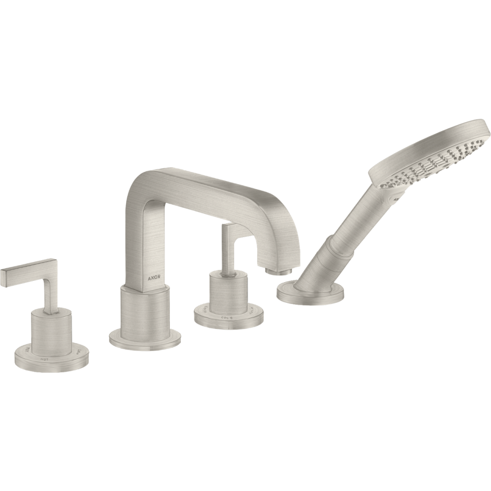 Смеситель на край ванны Axor Citterio, на 4 отверстия, с рычаговыми рукоятками, с отдельными розетками, 39446800, сталь