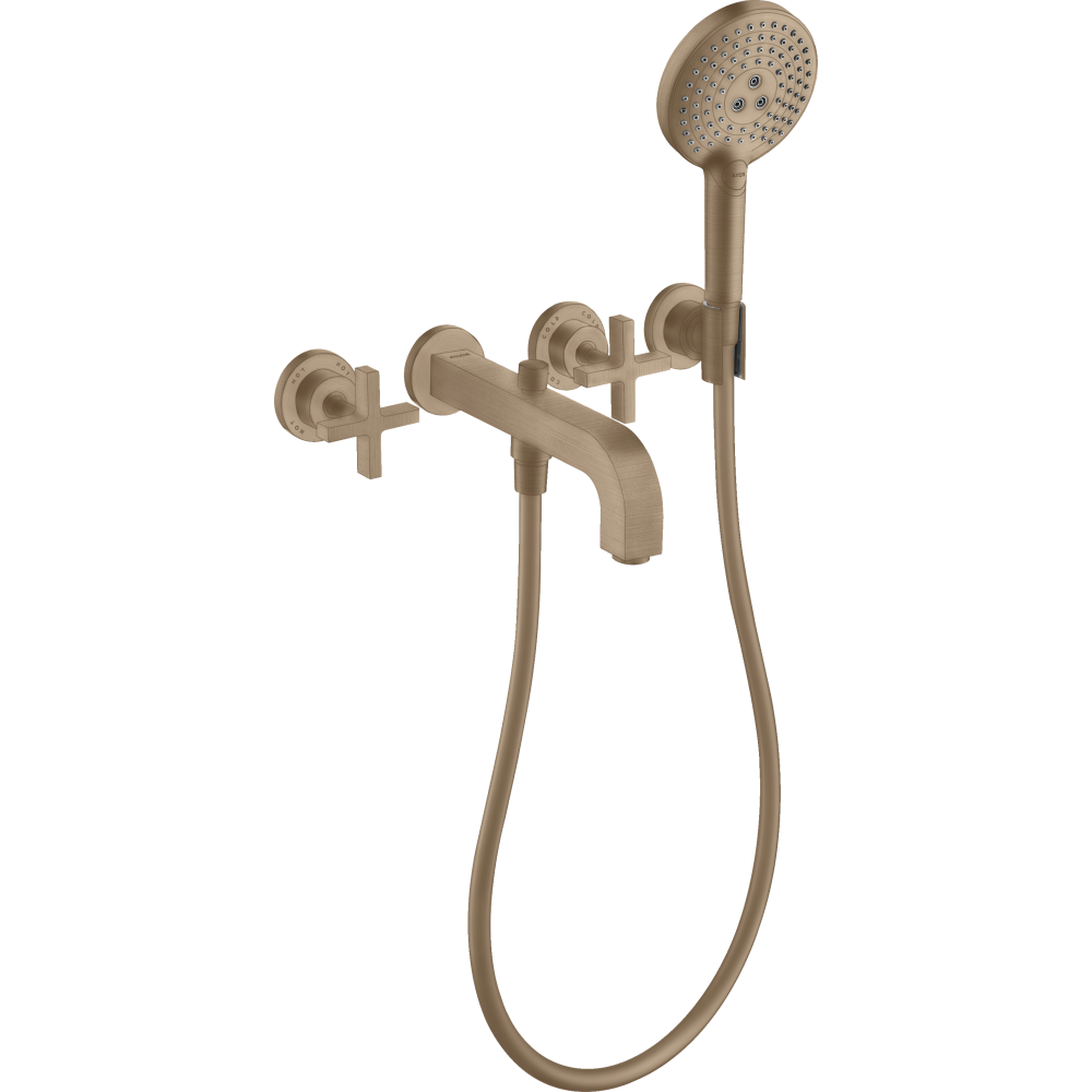 Смеситель для ванны Axor Citterio, настенный, на 3 отверстия, с крестообразными рукоятками, с отдельными розетками, 39447310, шлифованное красное золото