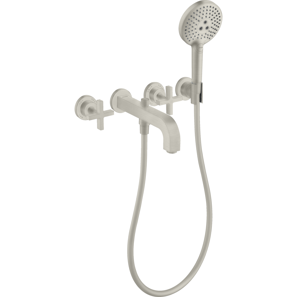 Смеситель для ванны Axor Citterio, настенный, на 3 отверстия, с крестообразными рукоятками, с отдельными розетками, 39447800, сталь