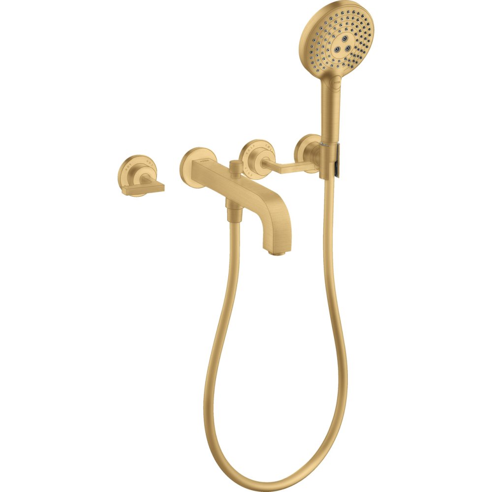Смеситель для ванны Axor Citterio, настенный, на 3 отверстия, с рычаговыми рукоятками, с отдельными розетками, 39448250, шлифованное золото