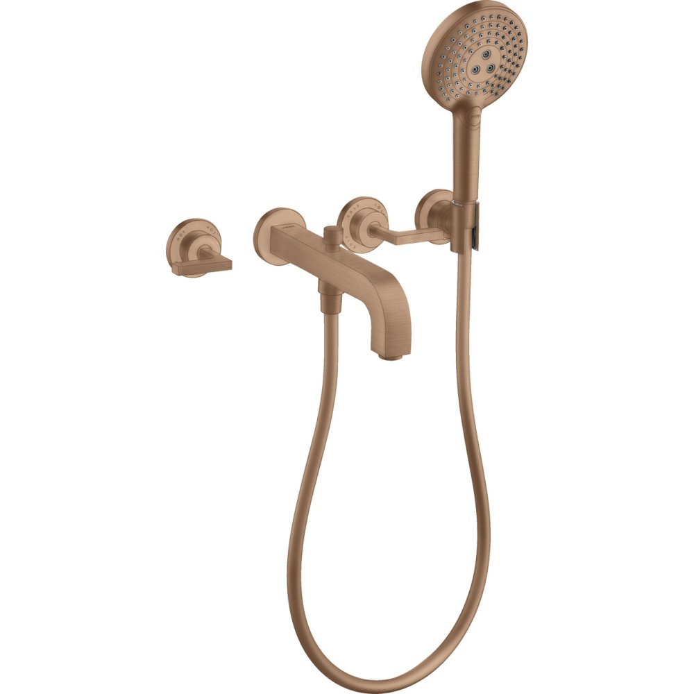 Смеситель для ванны Axor Citterio, настенный, на 3 отверстия, с рычаговыми рукоятками, с отдельными розетками, 39448310, шлифованное красное золото
