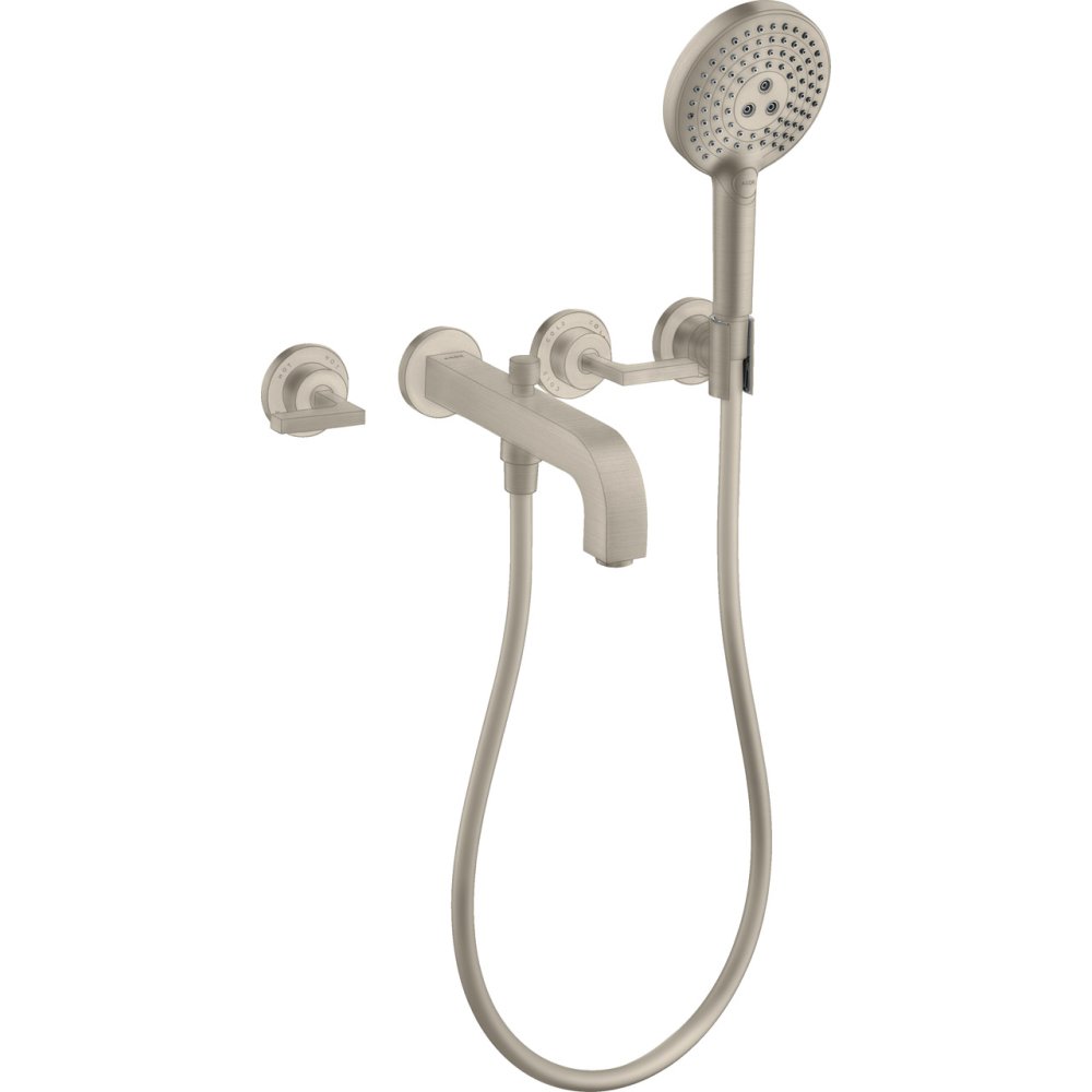 Смеситель для ванны Axor Citterio, настенный, на 3 отверстия, с рычаговыми рукоятками, с отдельными розетками, 39448820, шлифованный никель