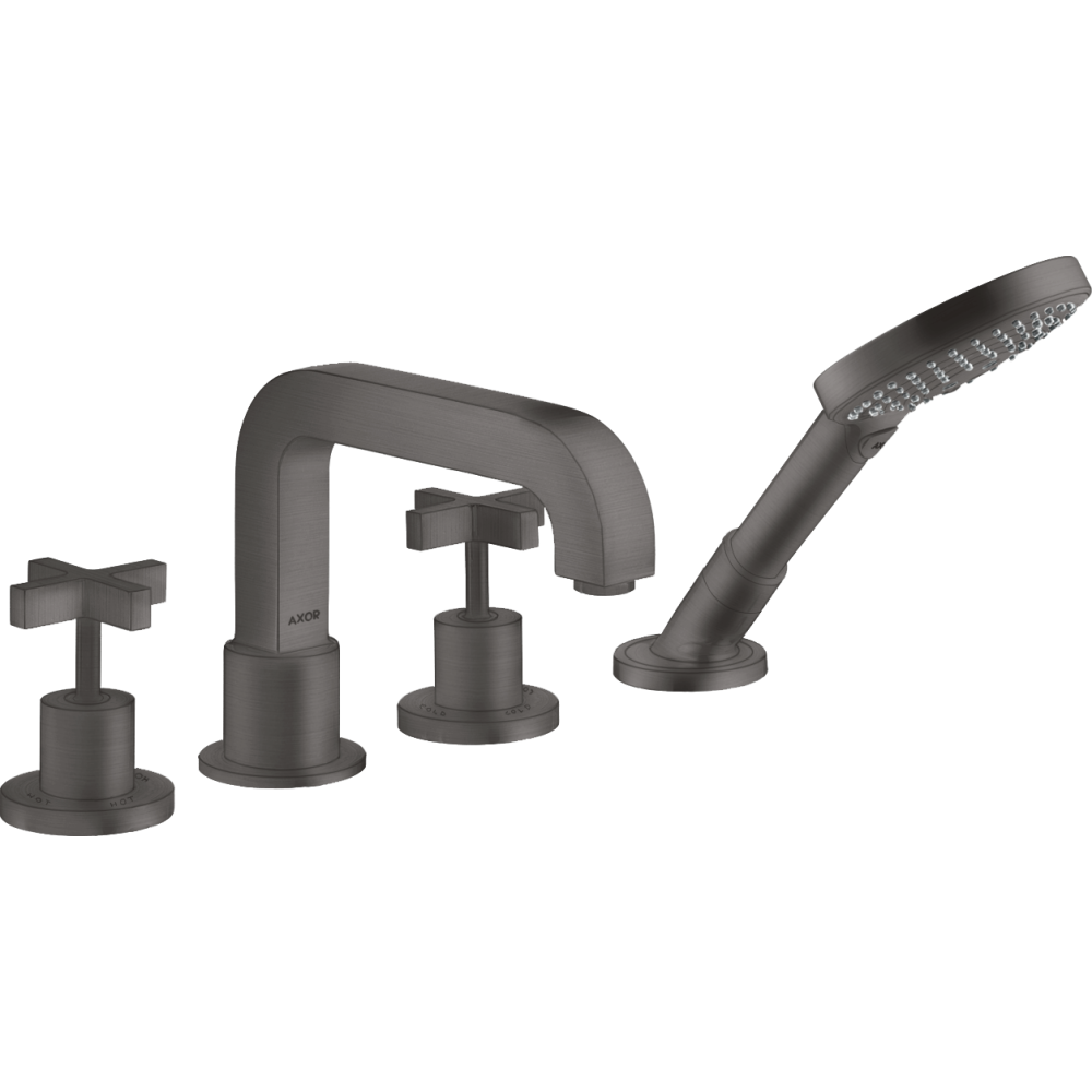 Смеситель на край ванны Axor Citterio, на 4 отверстия, с крестообразными рукоятками, с отдельными розетками, 39453340, шлифованный черный хром 
