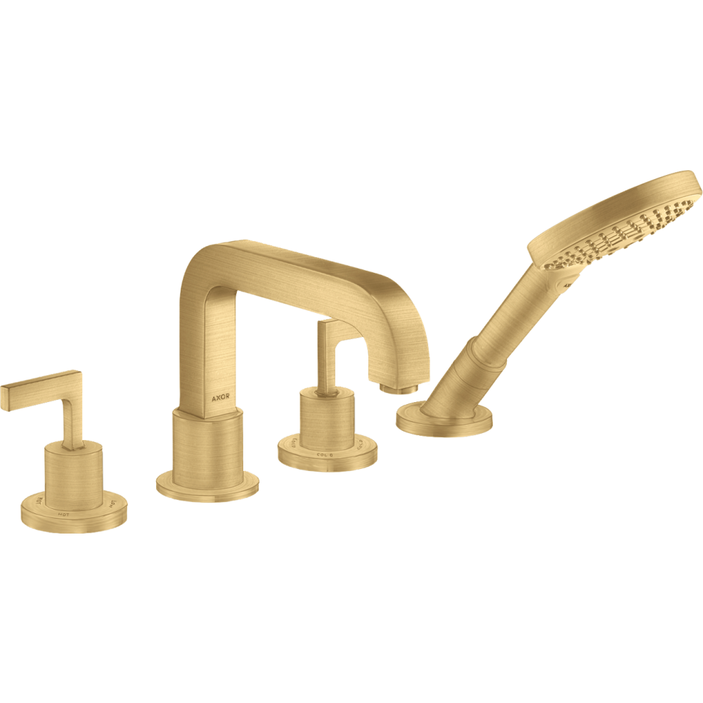 Смеситель на край ванны Axor Citterio, на 4 отверстия, с рычаговыми рукоятками, с отдельными розетками, 39454250, шлифованное золото