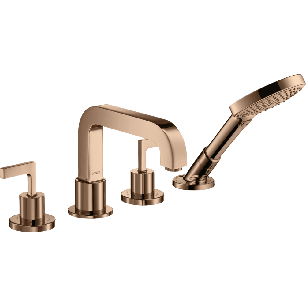 Смеситель на край ванны Axor Citterio, на 4 отверстия, с рычаговыми рукоятками, с отдельными розетками, 39454300, полированное красное золото 