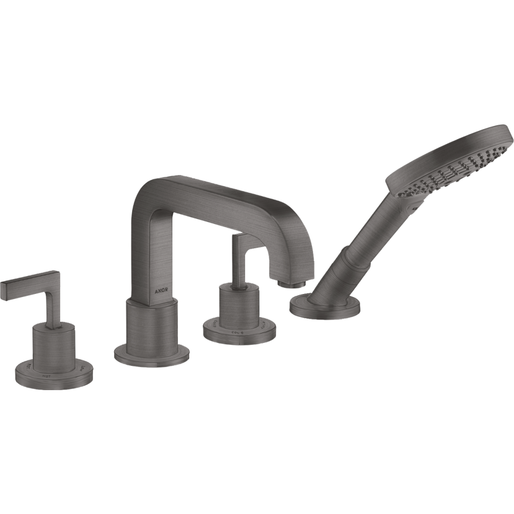 Смеситель на край ванны Axor Citterio, на 4 отверстия, с рычаговыми рукоятками, с отдельными розетками, 39454340, шлифованный черный хром 