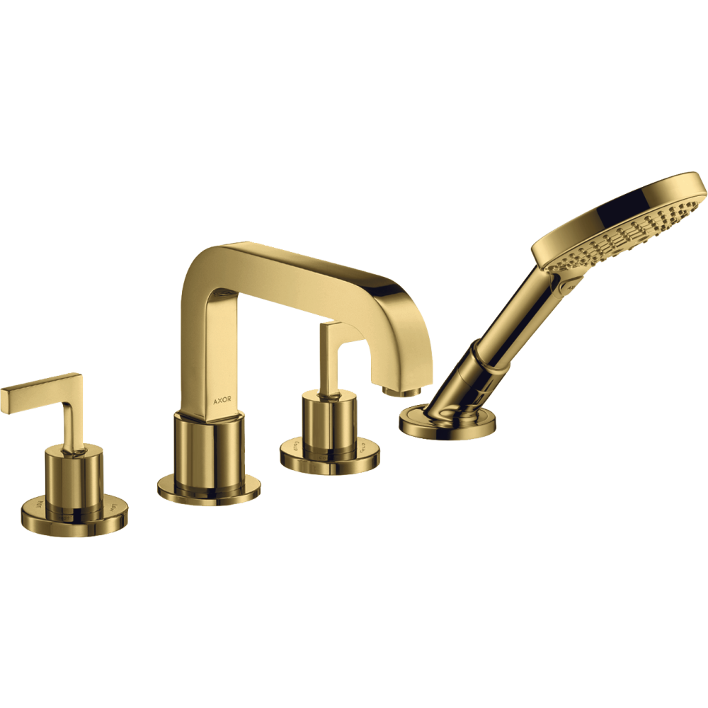 Смеситель на край ванны Axor Citterio, на 4 отверстия, с рычаговыми рукоятками, с отдельными розетками, 39454990, полированное золото