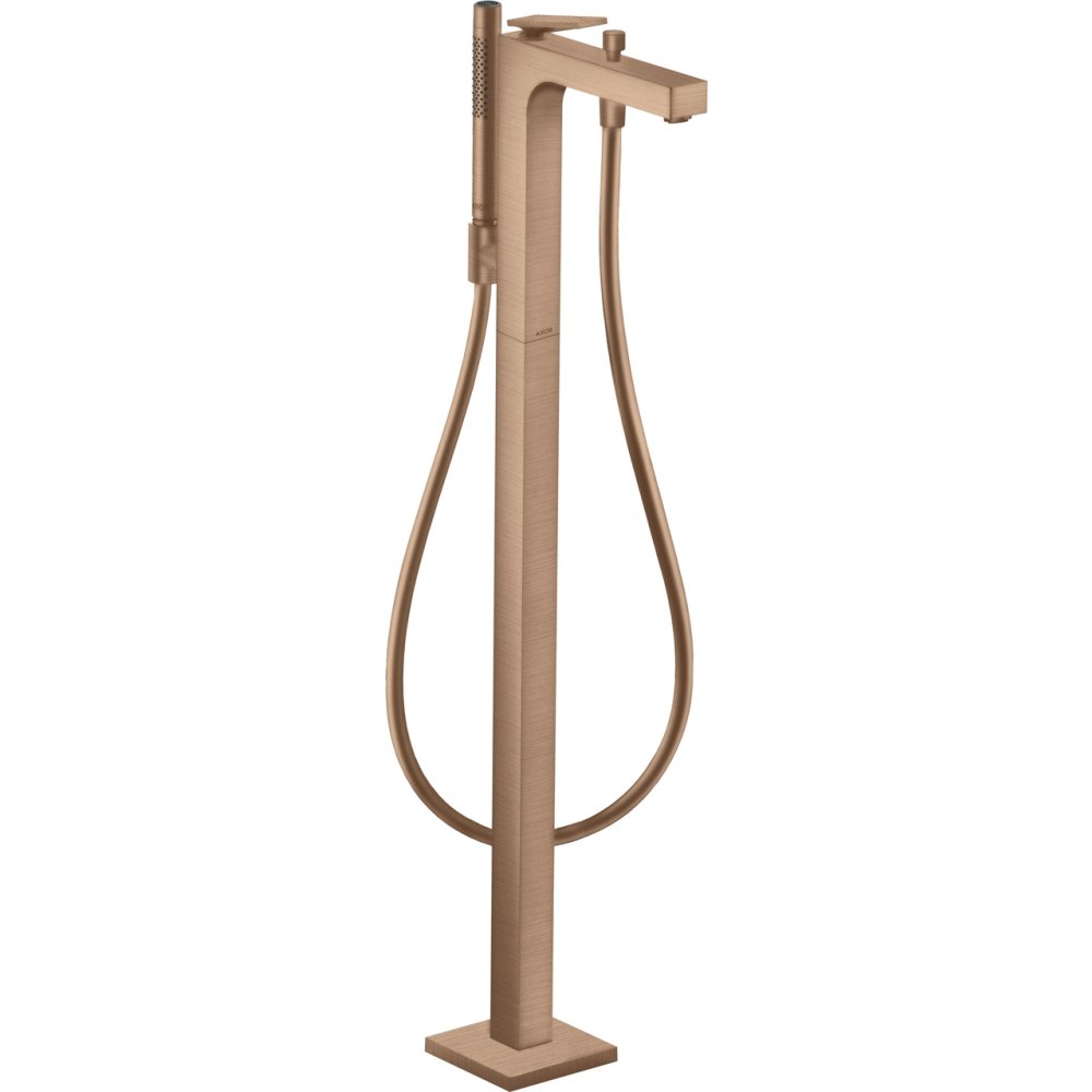 Смеситель для ванны Axor Citterio, однорычажный, напольный, рукоятка с текстурой "Ромбический срез", 39471310, шлифованное красное золото