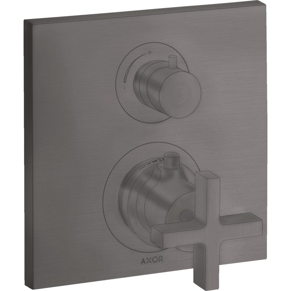 Термостат Axor Citterio, с запорным вентилем, с крестообразной рукояткой, 39705340, шлифованный черный хром 