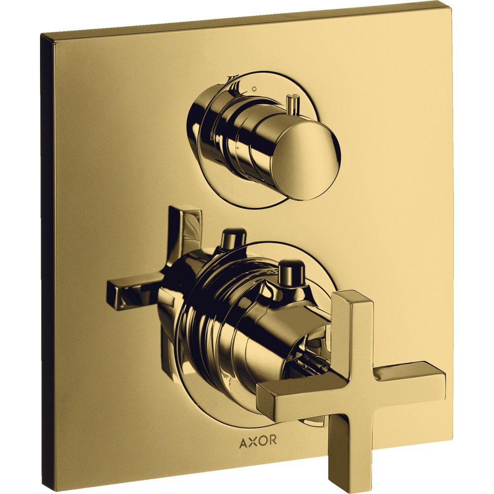 Термостат Axor Citterio, с запорным вентилем, с крестообразной рукояткой, 39705990, полированное золото
