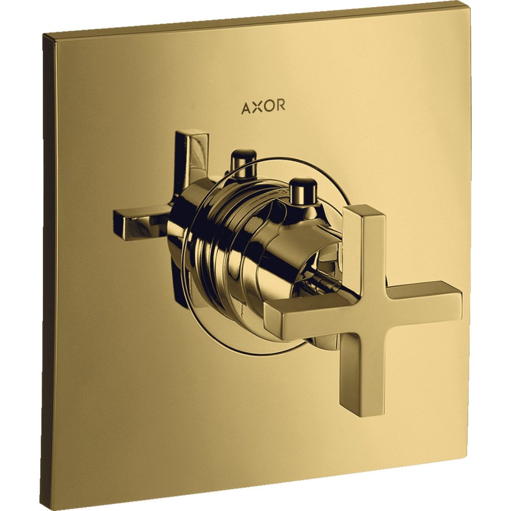 Термостат Highflow Axor Citterio, скрытого монтажа, с крестообразной рукояткой, 39716990, полированное золото