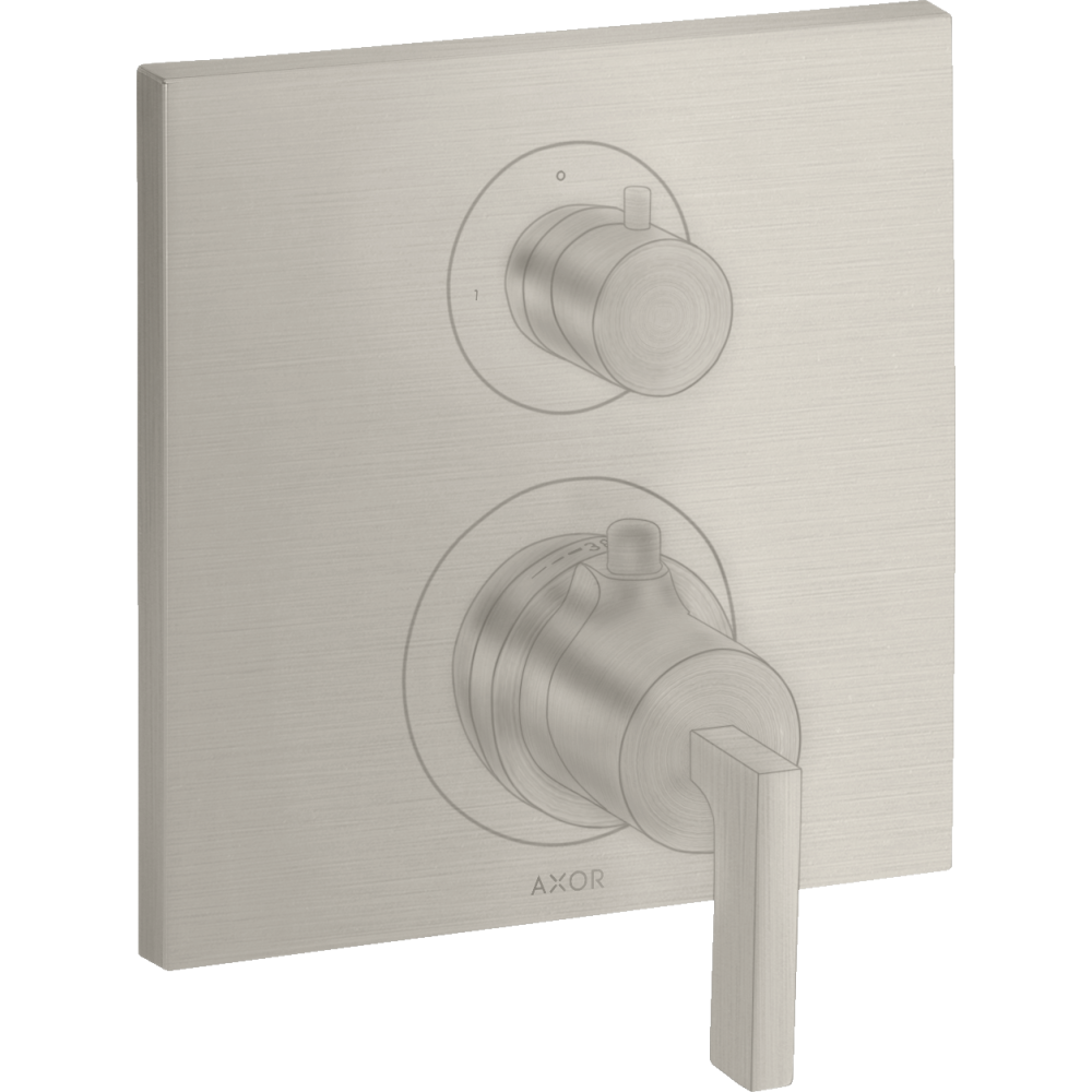 Термостат Axor Citterio, с запорным/переключающим вентилем, с рычаговой рукояткой, 39720800, сталь