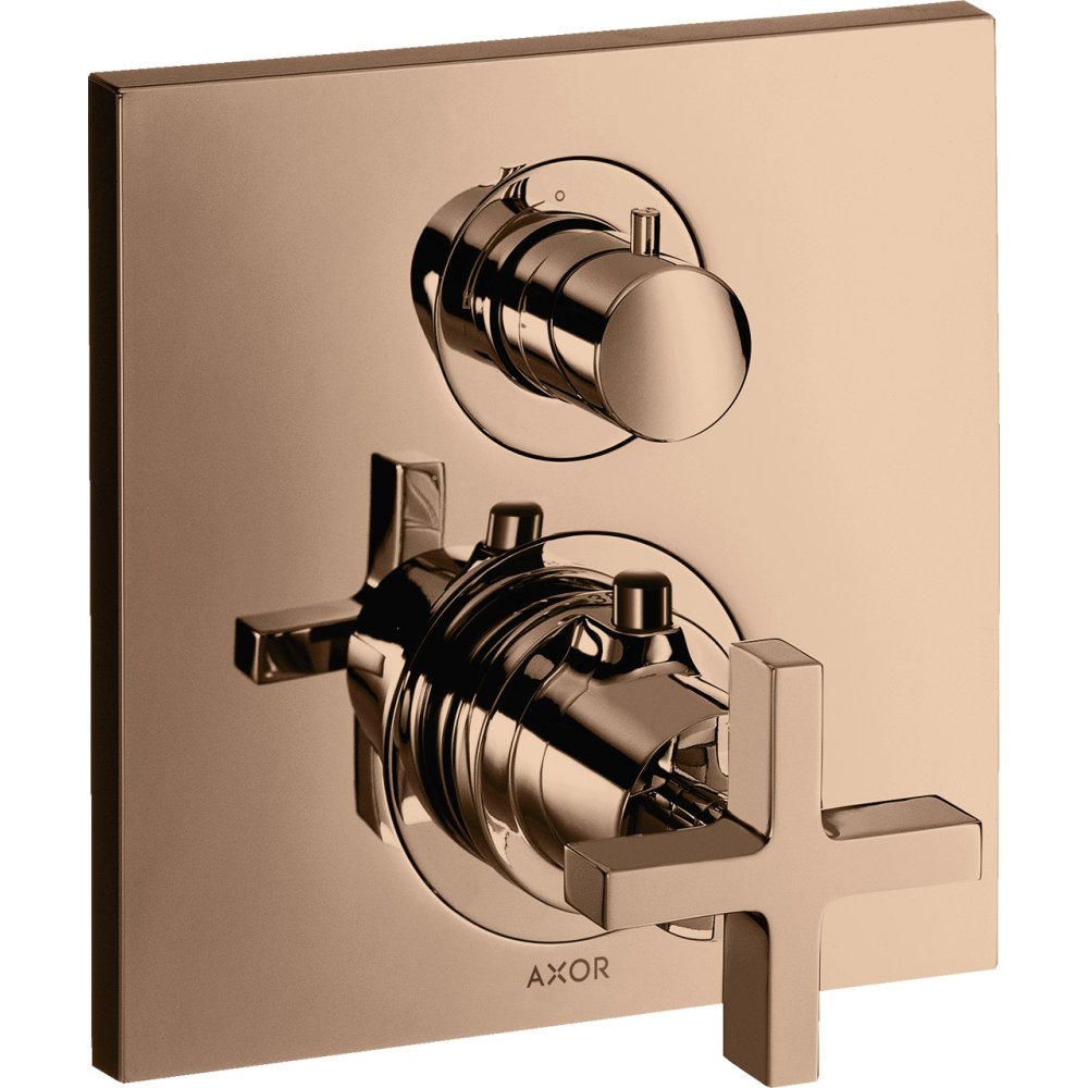 Термостат Axor Citterio, с запорным/переключающим вентилем, с крестообразной рукояткой, 39725300, полированное красное золото 