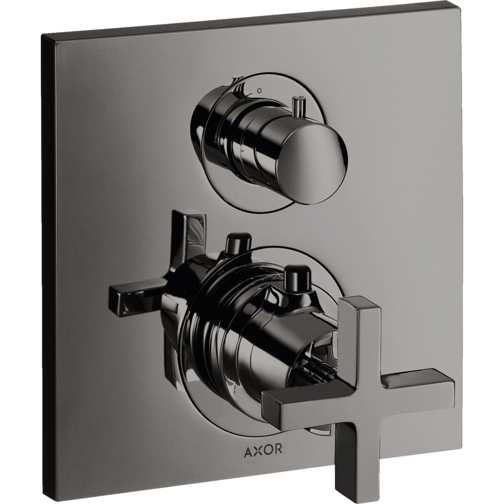 Термостат Axor Citterio, с запорным/переключающим вентилем, с крестообразной рукояткой, 39725330, полированный черный хром 