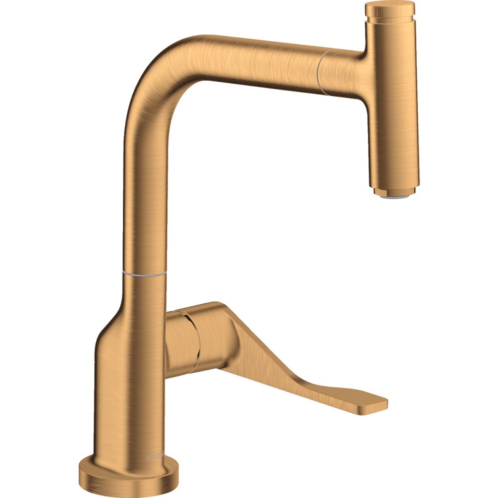 Смеситель для кухни Axor Citterio, однорычажный, Select, 230, с вытяжным изливом, 39861250, шлифованное золото