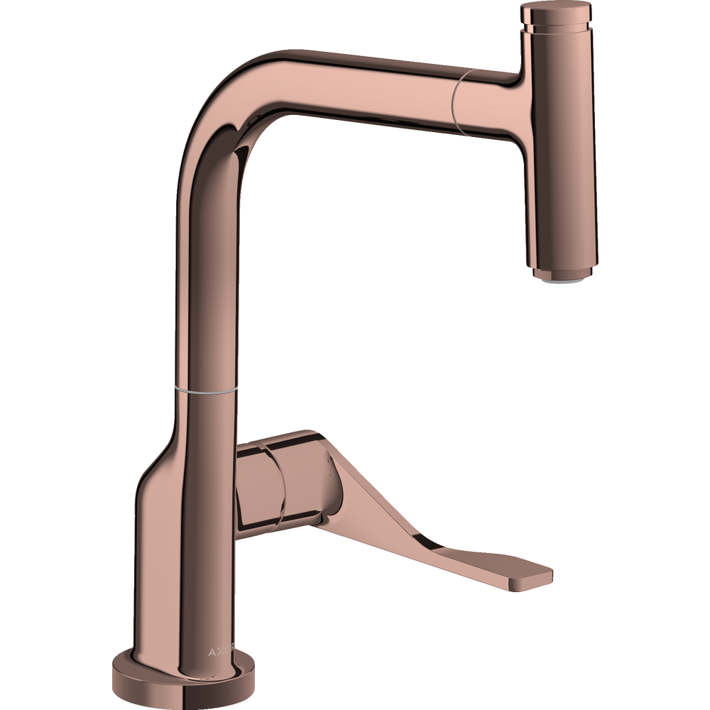 Смеситель для кухни Axor Citterio, однорычажный, Select, 230, с вытяжным изливом, 39861300, полированное красное золото 
