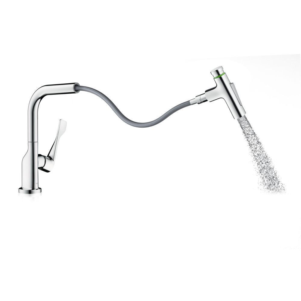 Смеситель для кухни Axor Citterio, однорычажный, Select, 230 2jet, с вытяжным душем, 39862820, шлифованный никель