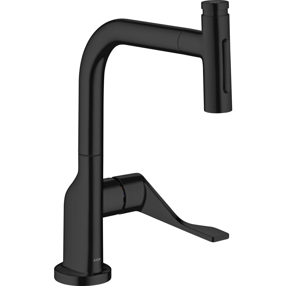 Кухонный смеситель Axor Citterio, однорычажный, с вытяжным изливом, 39863670, матовый черный