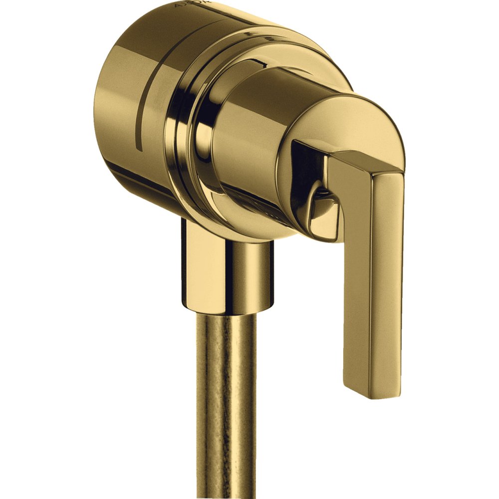 Шланговое подсоединение Axor Citterio, с клапаном обратного тока, с запорным вентилем, с рычаговой рукояткой, 39882990, полированное золото