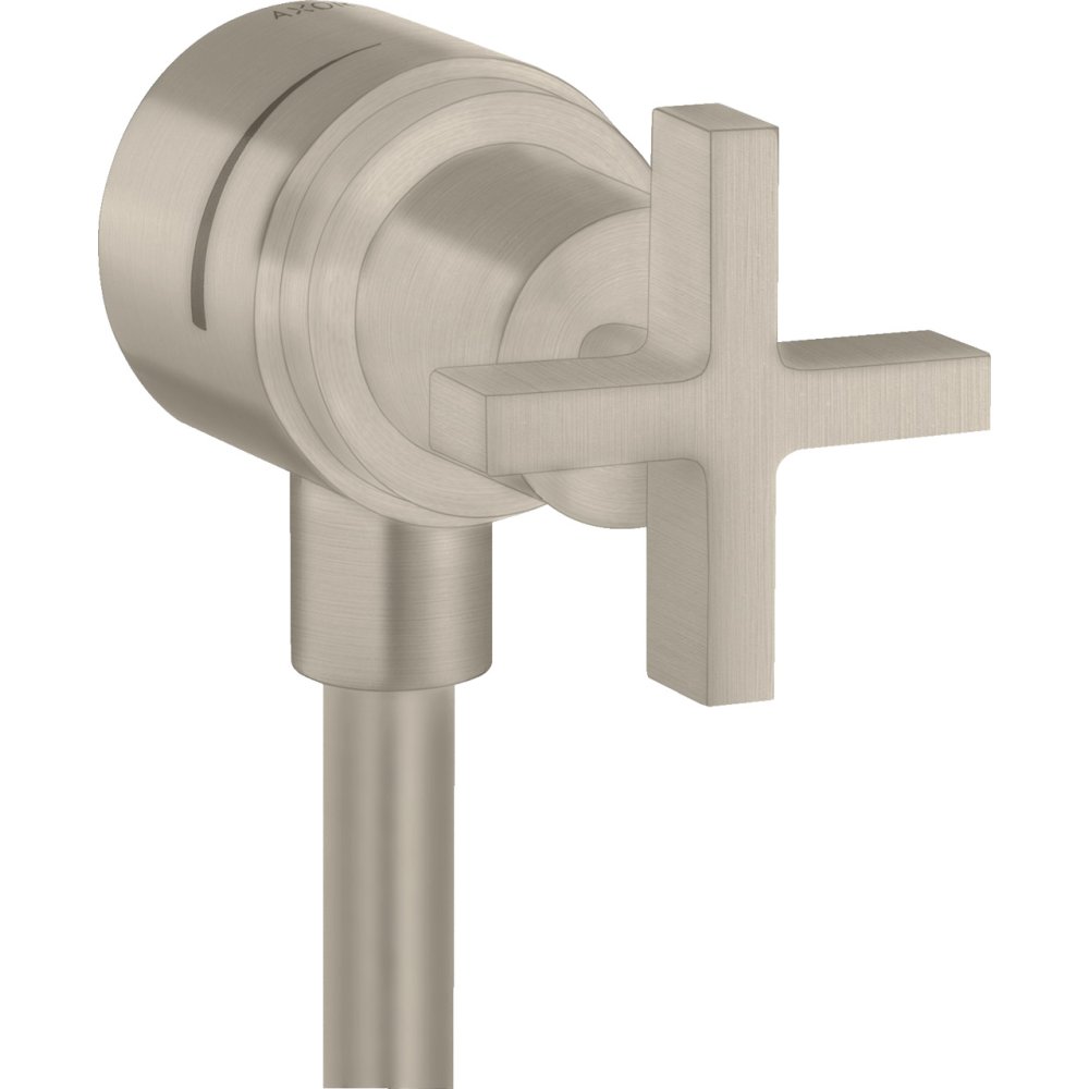 Шланговое подсоединение Axor Citterio, с клапаном обратного тока, с запорным вентилем, с крестообразной рукояткой, 39883820, шлифованный никель