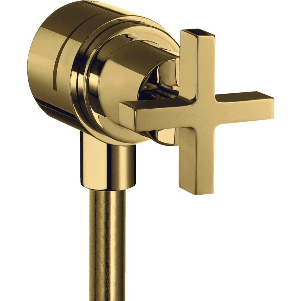 Шланговое подсоединение Axor Citterio, с клапаном обратного тока, с запорным вентилем, с крестообразной рукояткой, 39883990, полированное золото