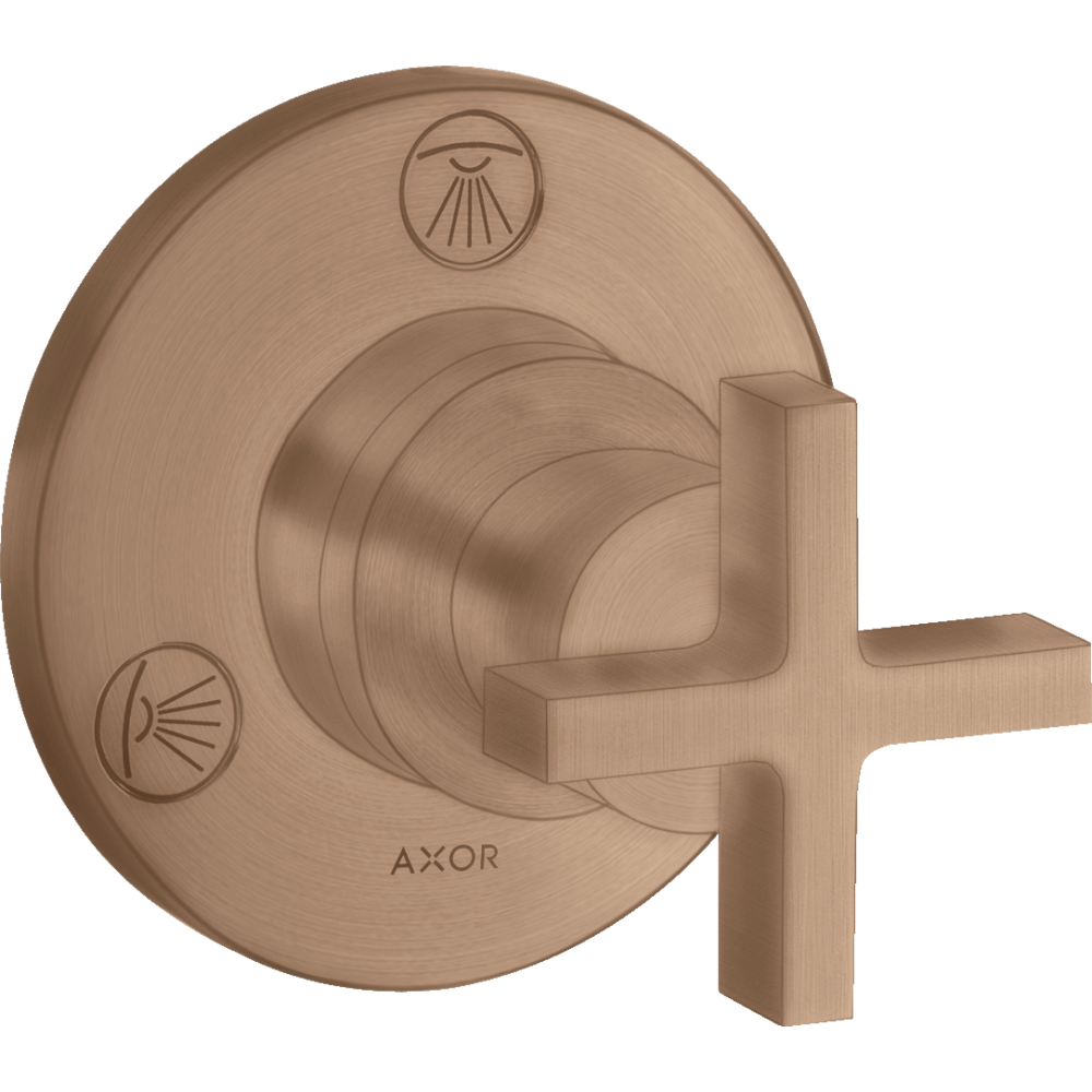 Запорный/переключающий вентиль Axor Citterio, Trio/Quattro, с крестообразной рукояткой, скрытого монтажа, 39925310, шлифованное красное золото