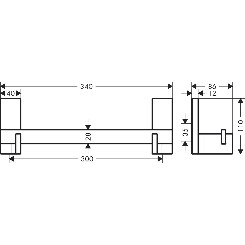 Поручень Axor Universal Rectangular, прямоугольный, 300 мм, 42613330, полированный черный хром 