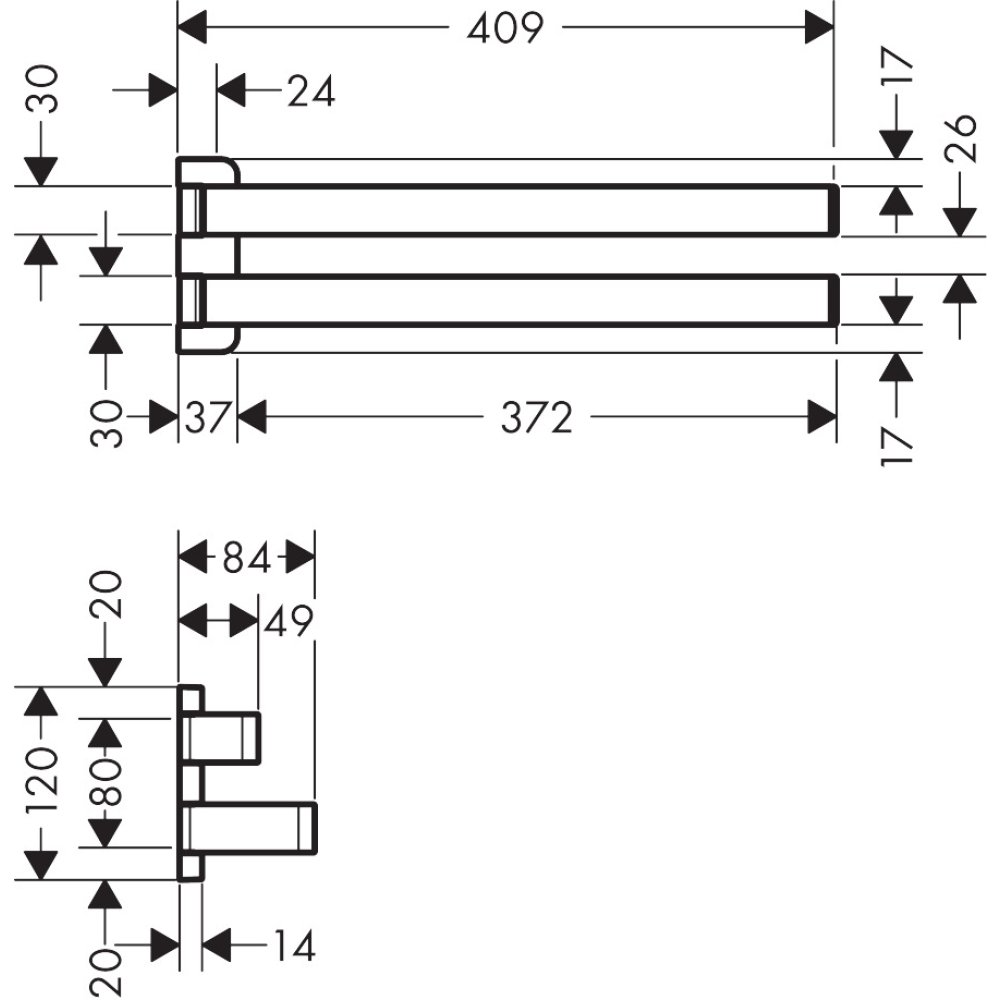 Полотенцедержатель Axor Universal SoftSquare, с двойной ручкой, 42821990, полированное золото