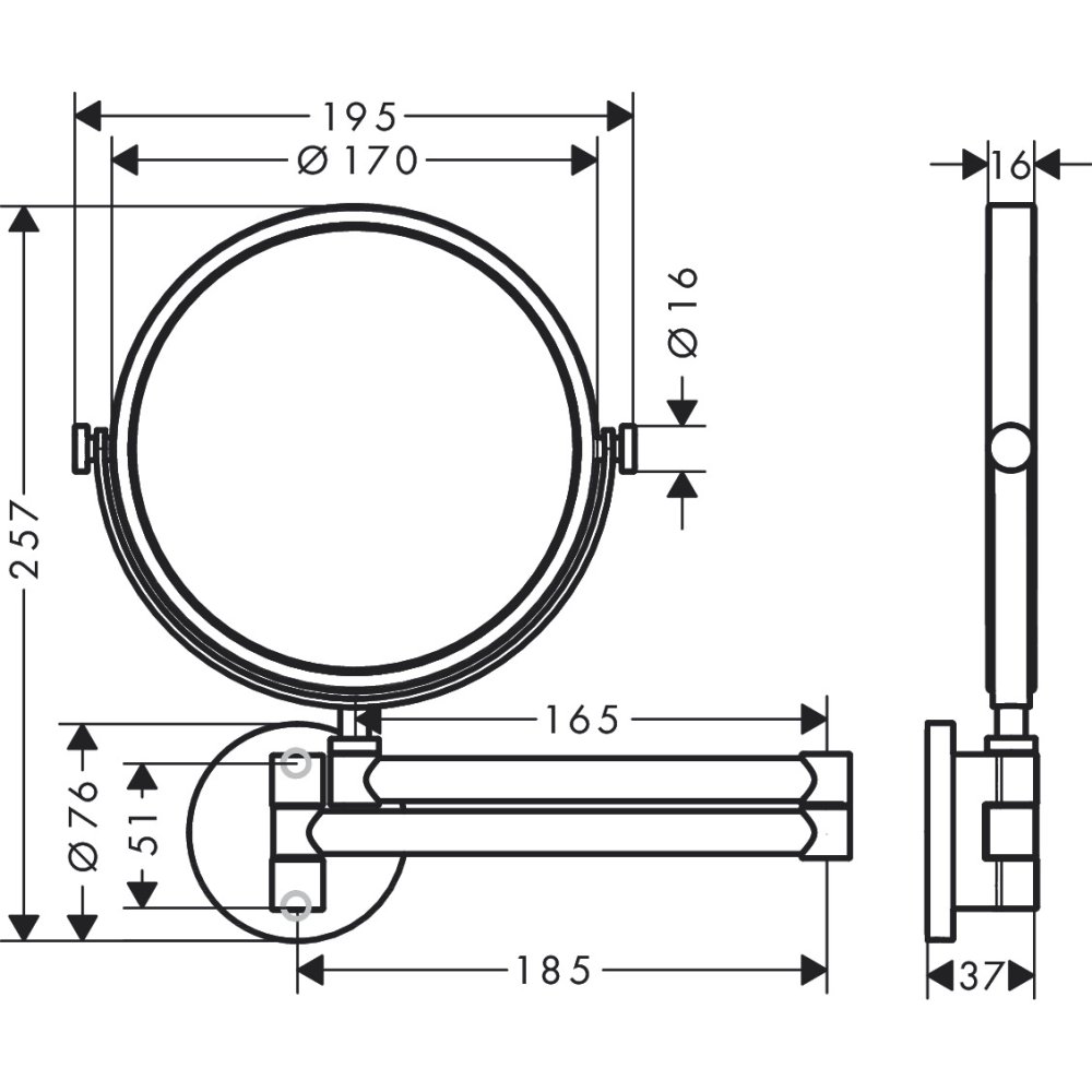 Зеркало косметическое Axor Universal Circular, 170 мм, 42849330, полированный черный хром 