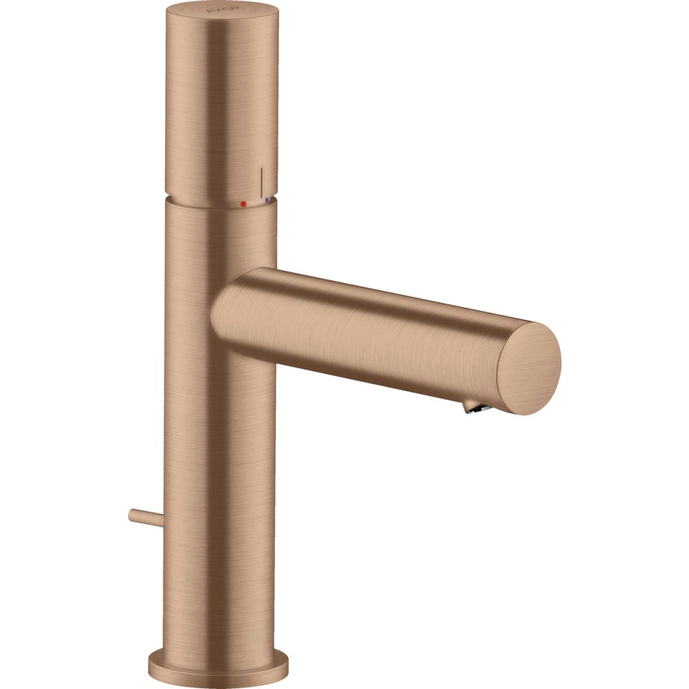 Смеситель для раковины Axor Uno, однорычажный, 110, с рукояткой Zero, со сливным гарнитуром, 45001310, шлифованное красное золото