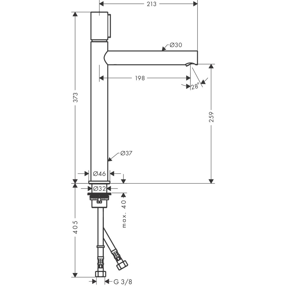 Смеситель для раковины Axor Uno, Select, 260, с не запираемым сливным набором, 45014300, полированное красное золото 