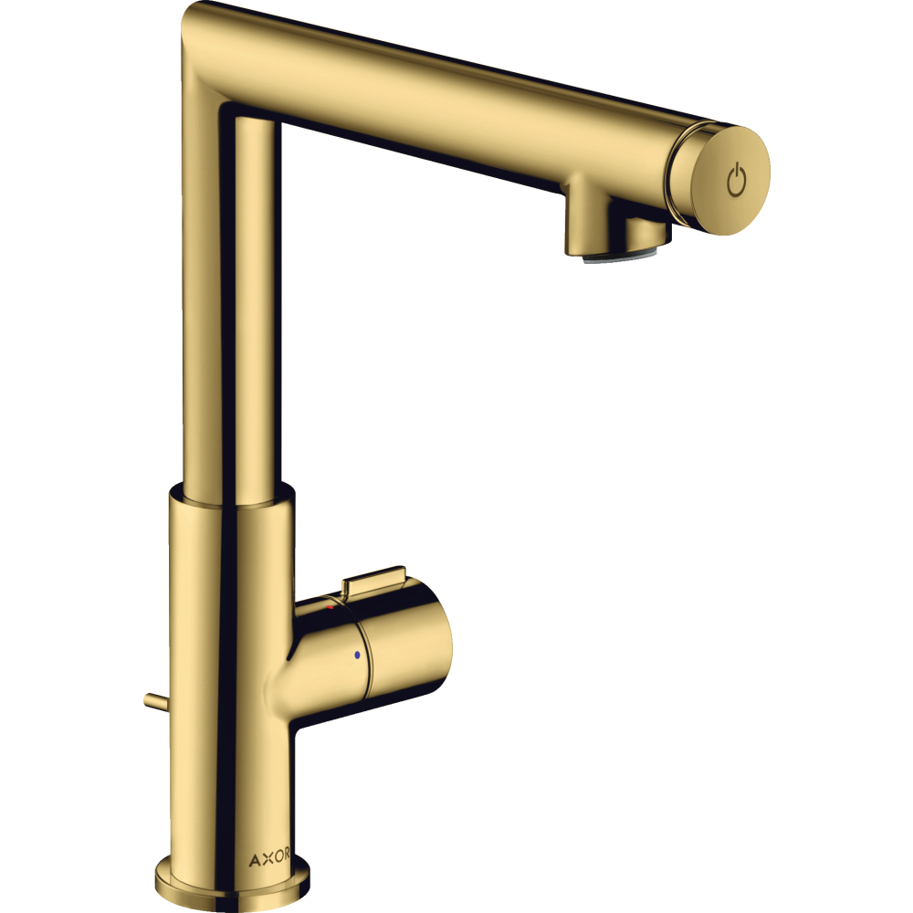 Смеситель для раковины Axor Uno, Select, 220, со сливным гарнитуром, 45016990, полированное золото