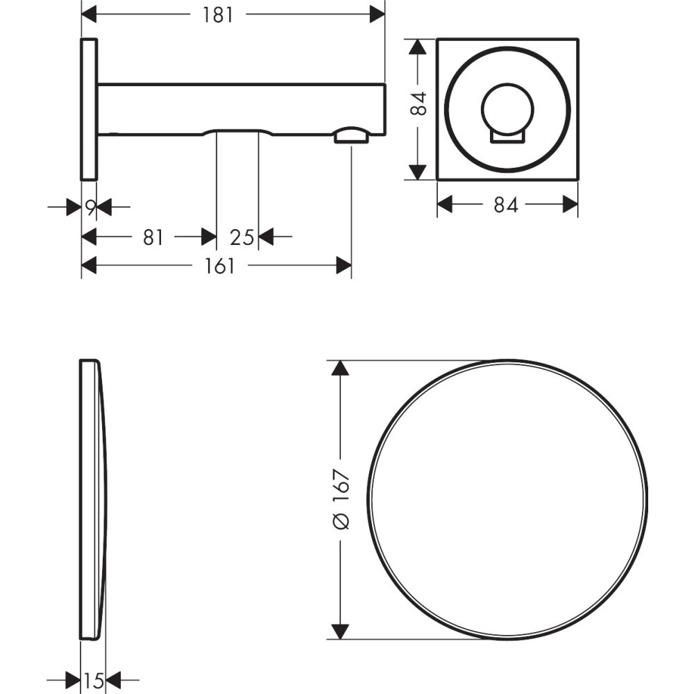 Электронный смеситель для раковины Axor Uno, настенный, излив 161 мм, 45110800, сталь