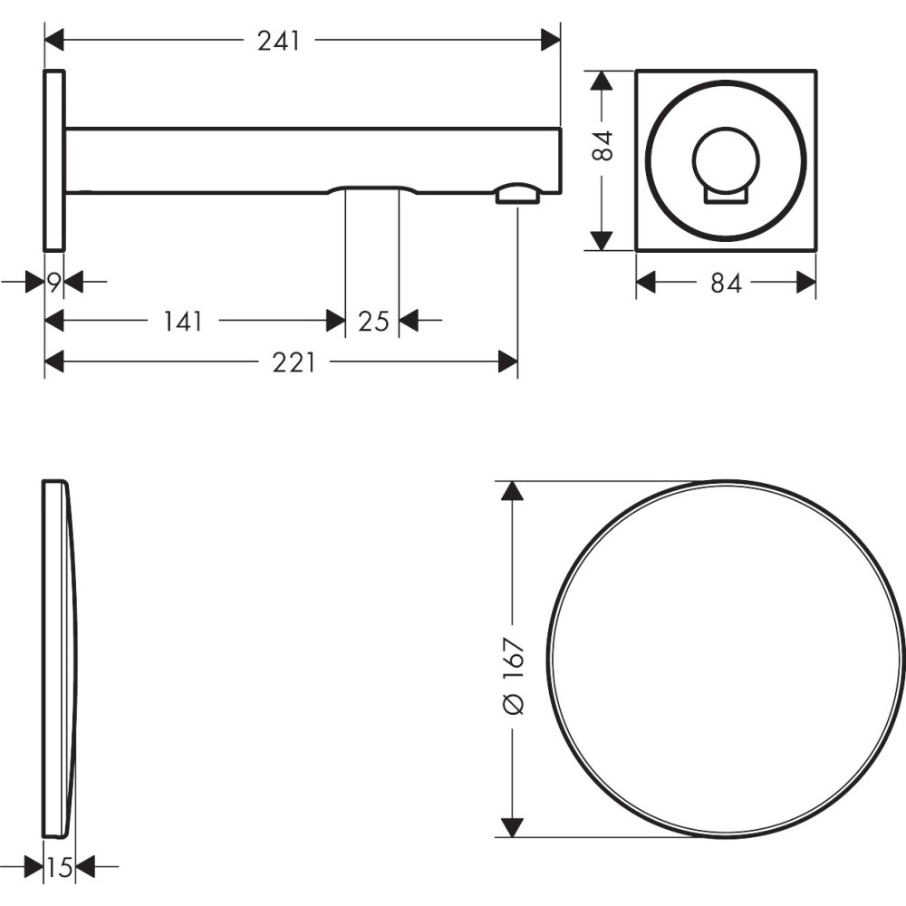 Электронный смеситель для раковины Axor Uno, настенный, излив 221 мм, 45111820, шлифованный никель