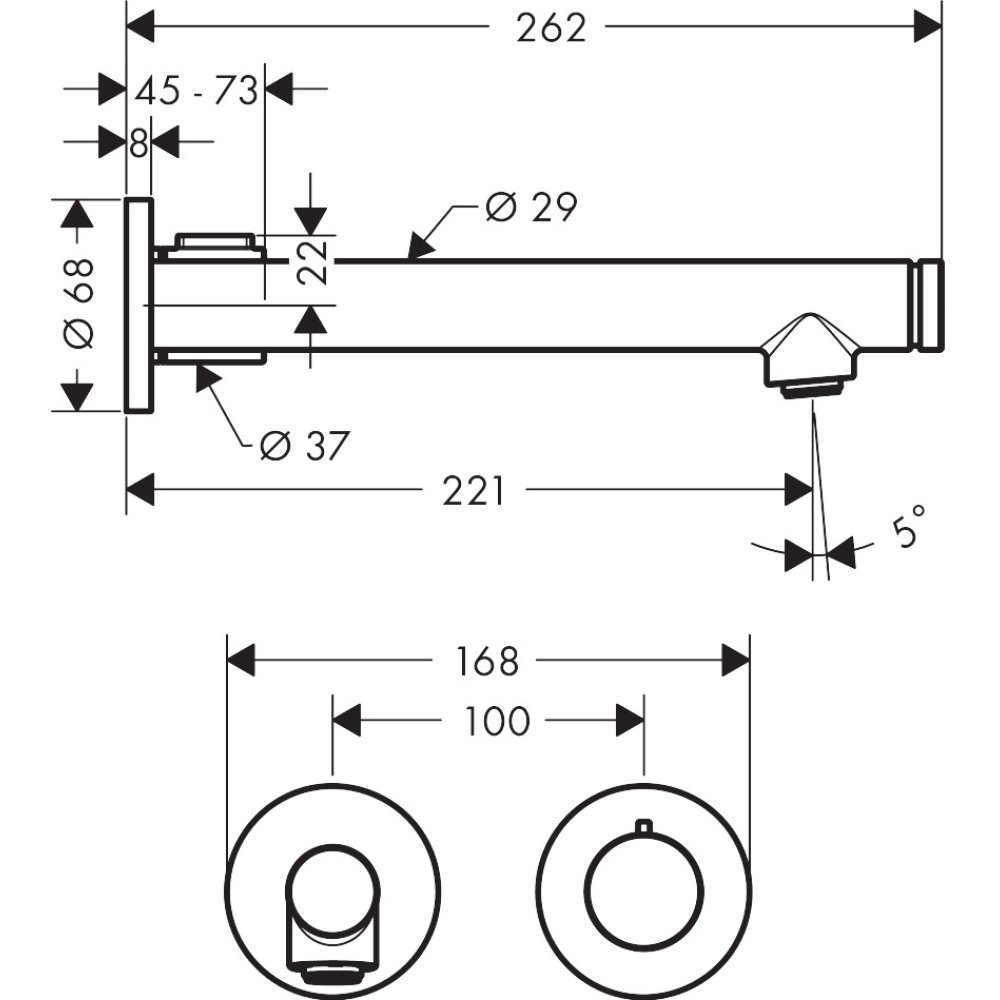 Смеситель для раковины Axor Uno, настенный, 45113330, полированный черный хром 